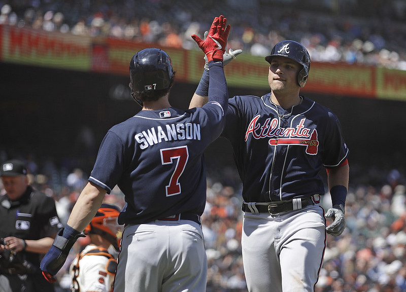 Austin Riley（右）登上大聯盟至今屢屢有驚人演出。（達志影像）