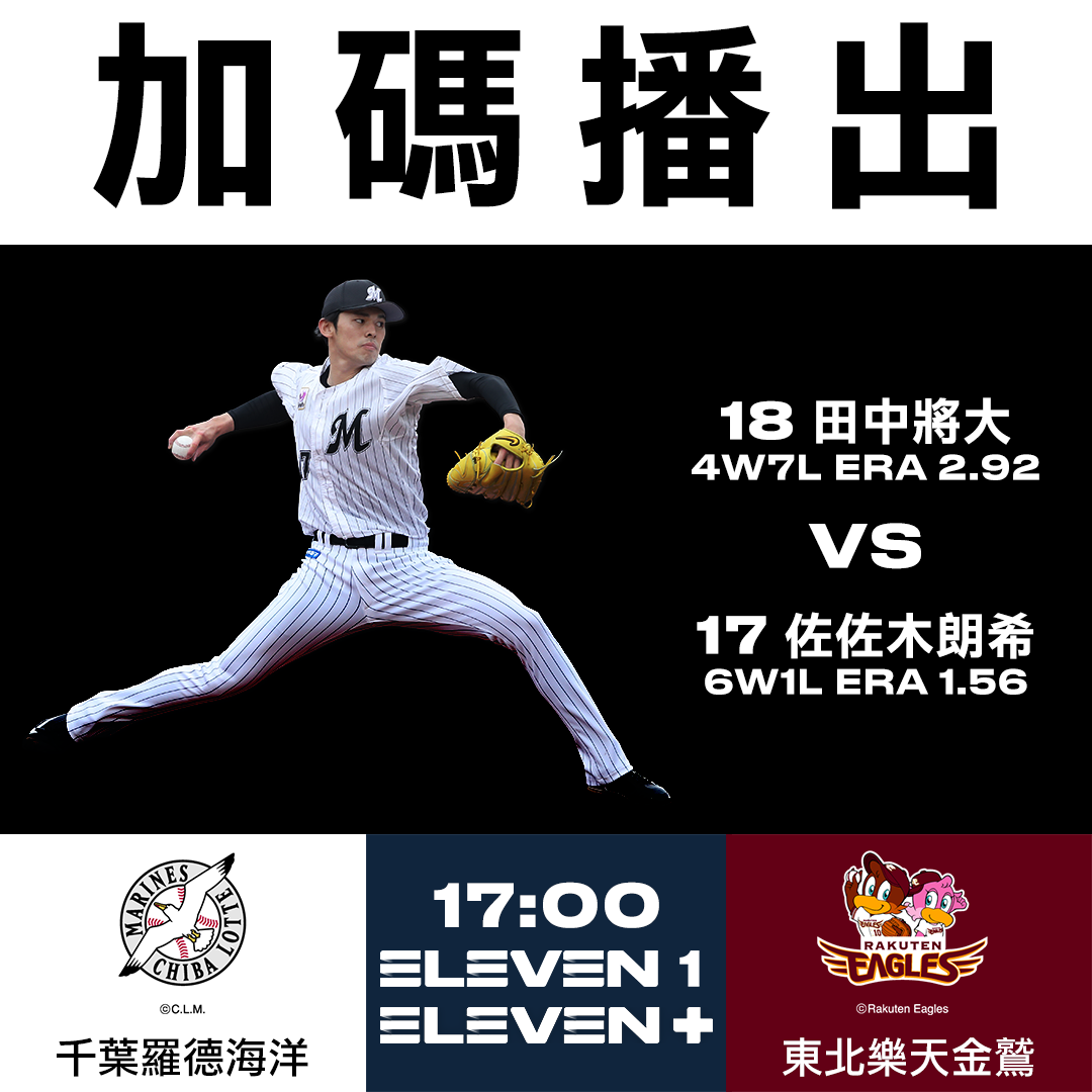 ELEVEN SPORTS再加碼！　轉播田中將大對佐佐木朗希