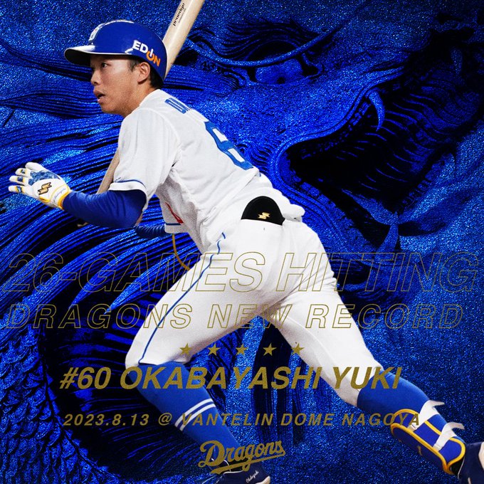 岡林勇希連26場安打　破中日高懸74年隊史紀錄