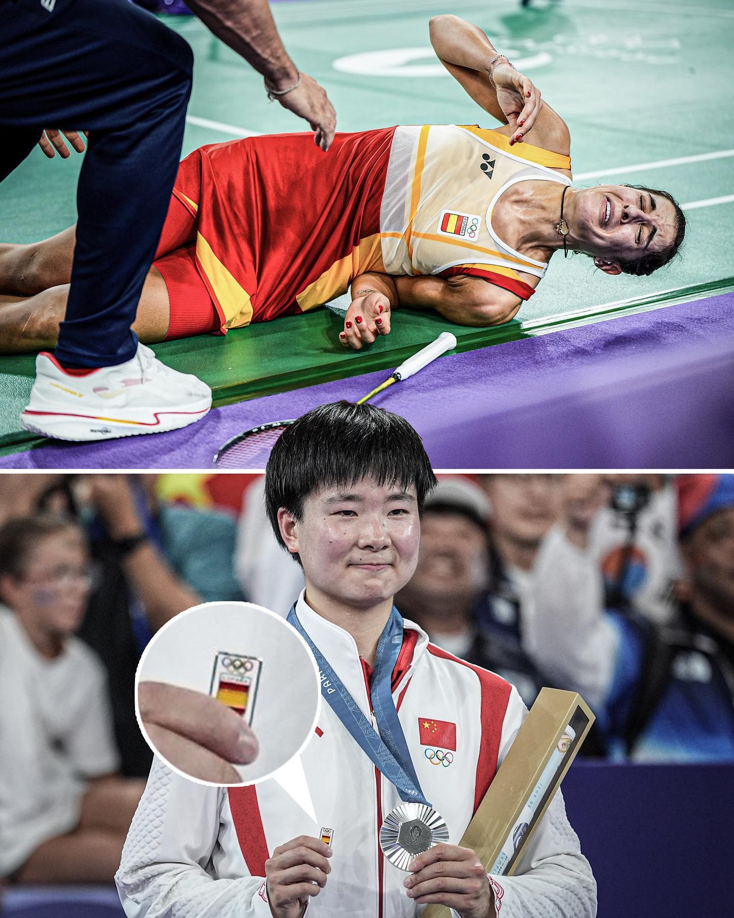 奧運》暖心　何冰嬌領銀牌帶著西班牙徽章向Marin致敬