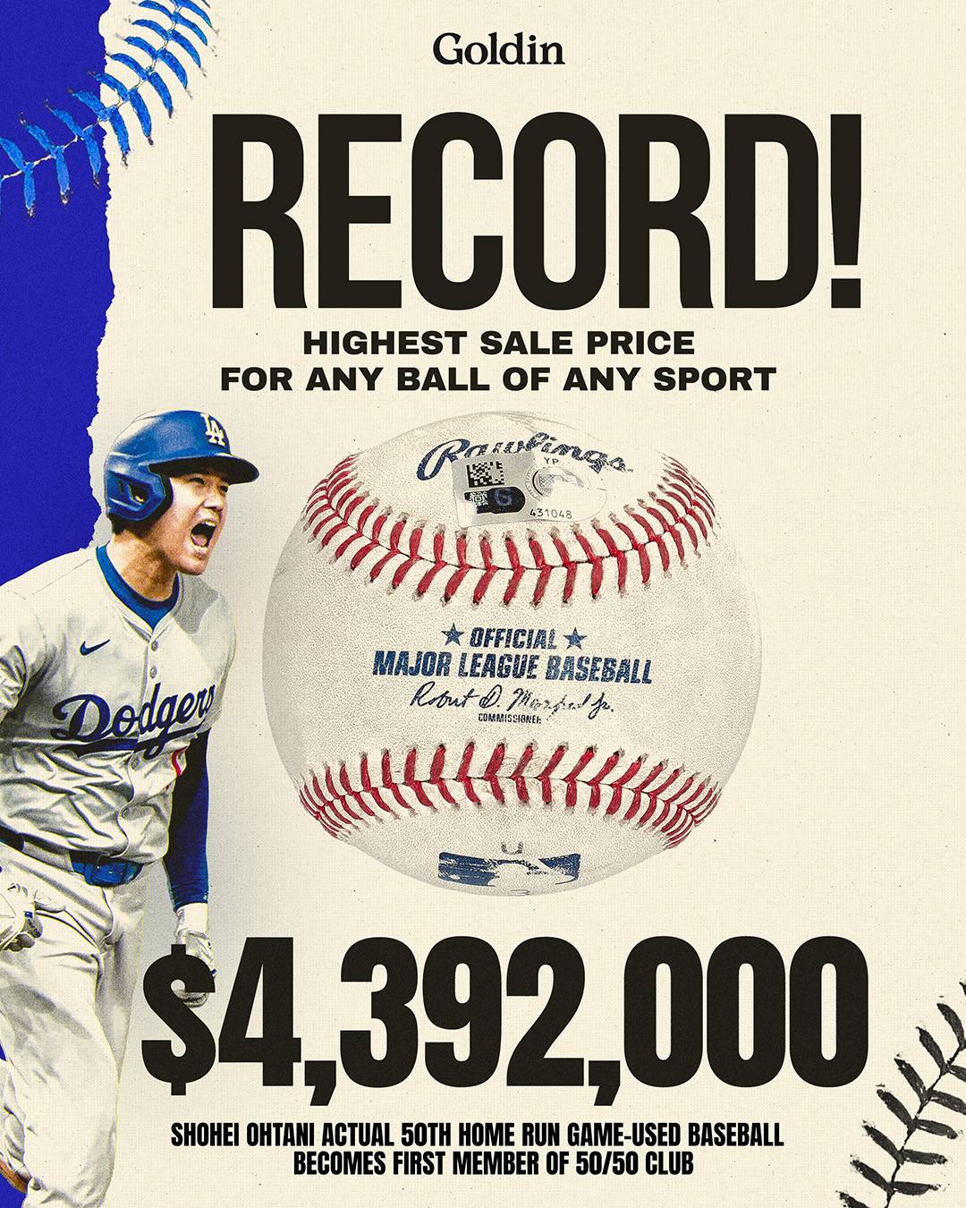 MLB》影／台灣買家呼之欲出！1.4億台幣標下大谷翔平50轟球　傳是基金公司 - TSNA體育新聞團隊