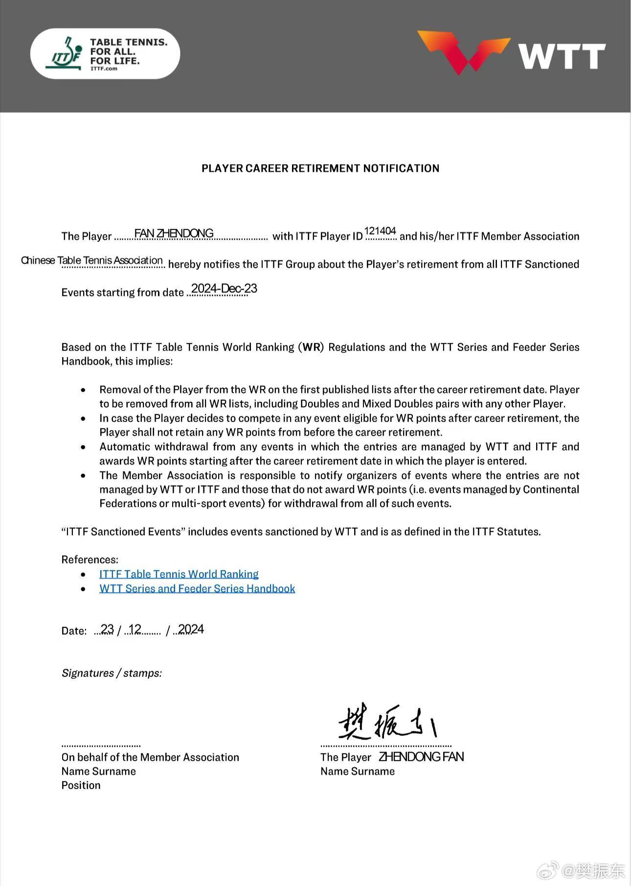 樊振東》不封拍但退出世界排名　巴黎奧運金牌：只確定打明年全運