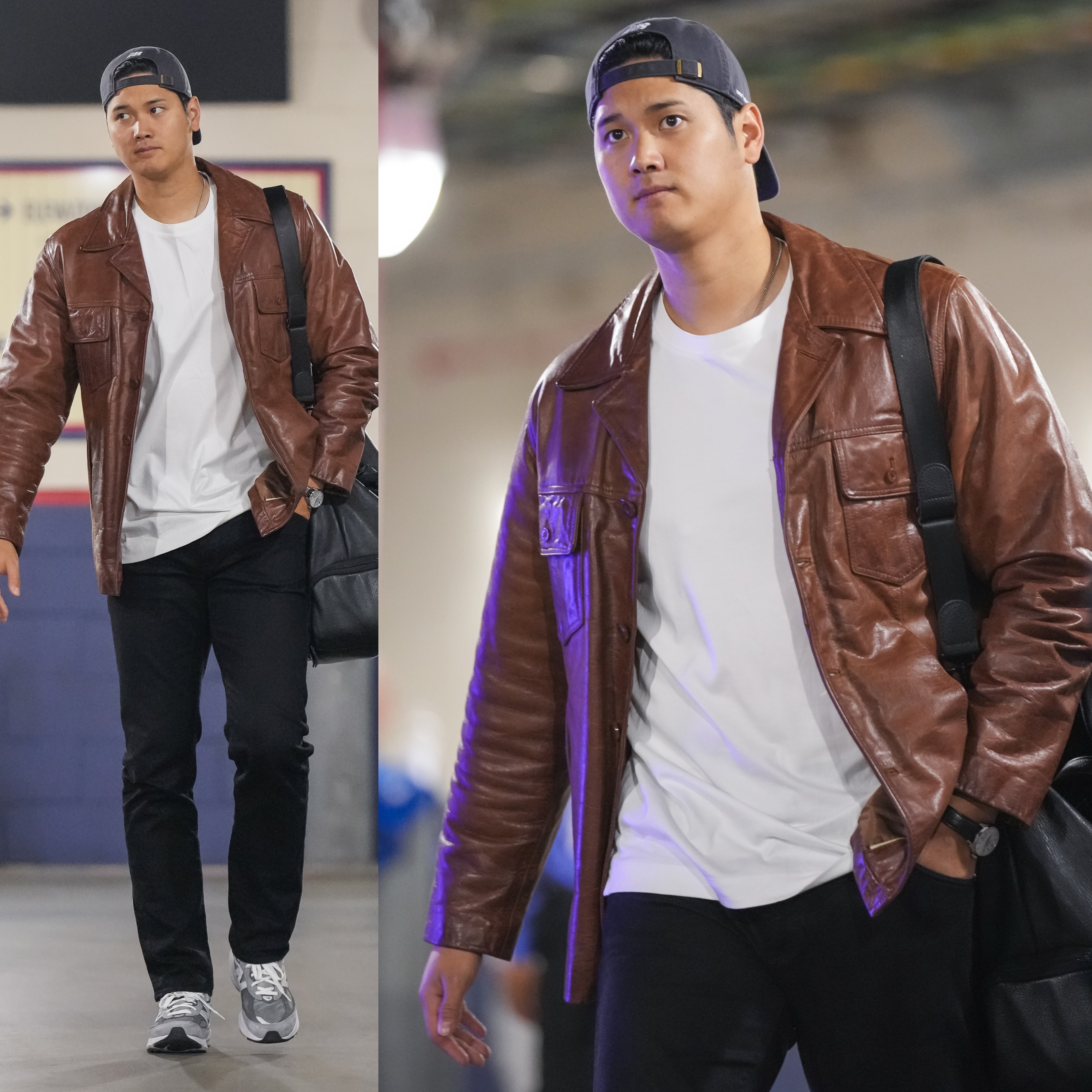 MLB》(影)大谷翔平穿帥氣皮外套抵球場　場邊投球受矚目