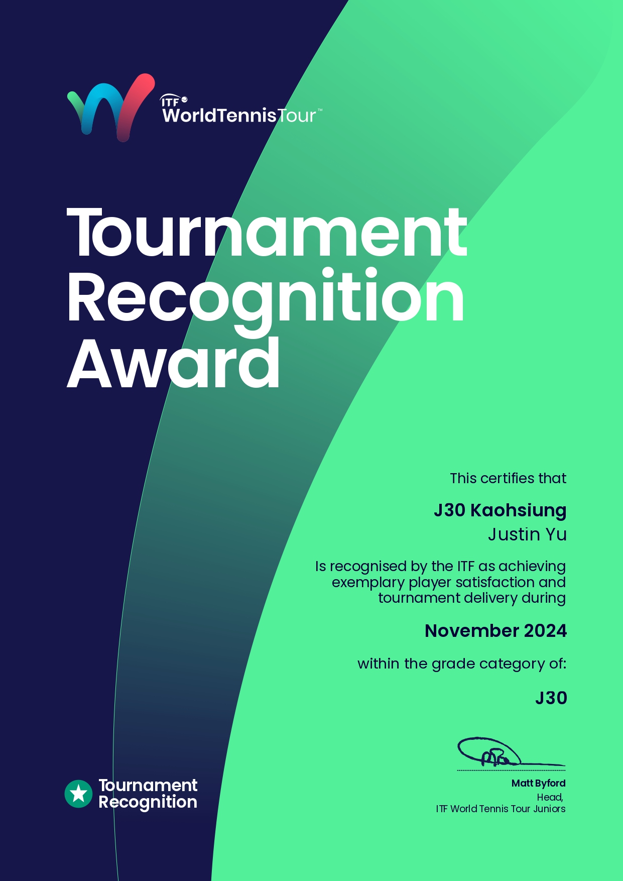 馬玉山盃》去年臺灣唯一獲ITF認證賽會　執行長：感謝肯定、再接再厲