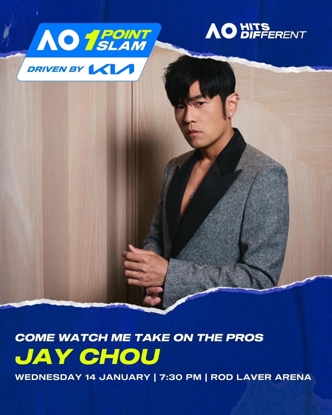 澳網》1分大滿貫　周杰倫帥氣戴墨鏡出場　結果被對手發球直接得分