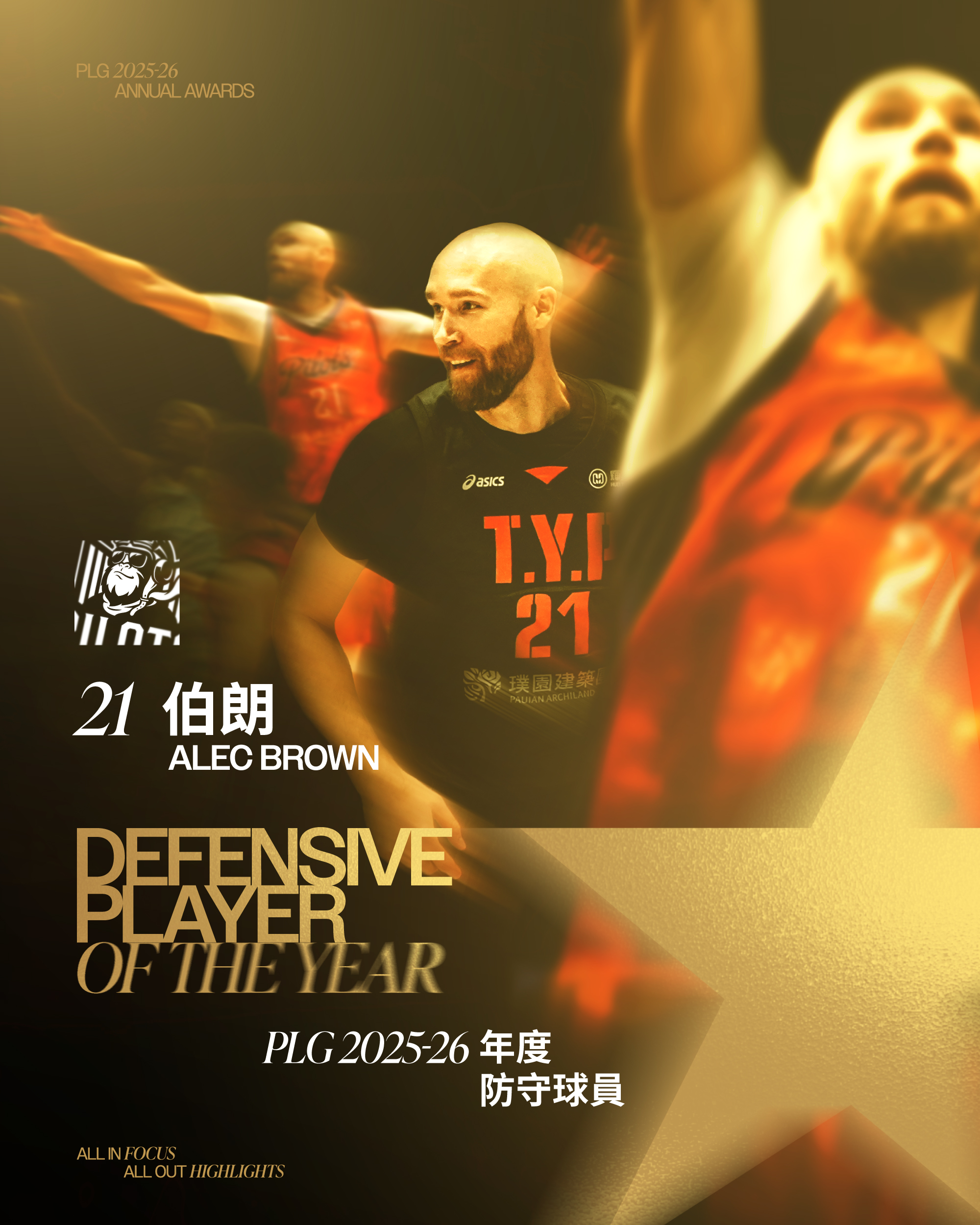PLG》伯朗獲選DPOY！　防守第一隊領航猿有4人