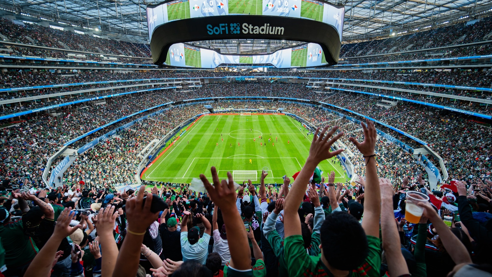 洛杉磯SoFi Stadium將承辦2026世界盃多場賽事，也是當地工會與移民團體關注ICE執法議題的焦點場館之一。（翻攝自SoFi Stadium官方X）

